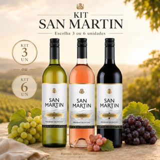 Kit Vinhos San Martin 750ml Tinto Bordô, Branco Niágara e Rosé Suave Serra Gaúcha