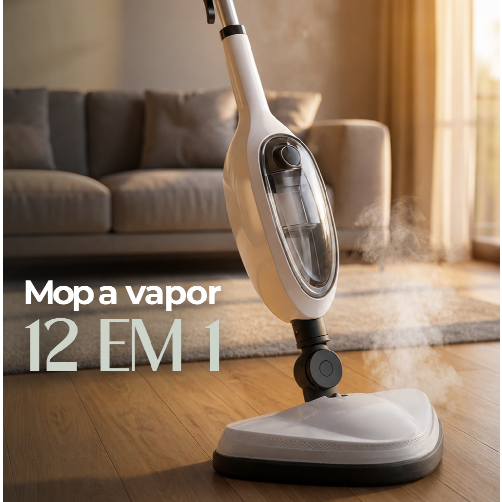 Mop a Vapor 12 em 1 Multifuncional com Acessórios para Limpeza de Pisos Carpetes e Estofados - No Brasil