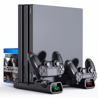Base Vertical Carregadora Manete Dock + Cooler 2 Ventoinhas + Stand 10 Jogos Compatível Ps4 Slim Pro