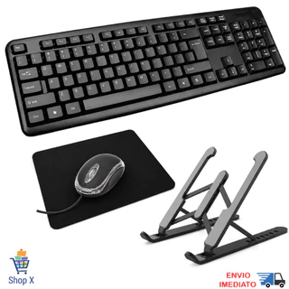 Kit Suporte de Notebook + Mouse + Teclado Computador + Mousepad Confortável Home Office