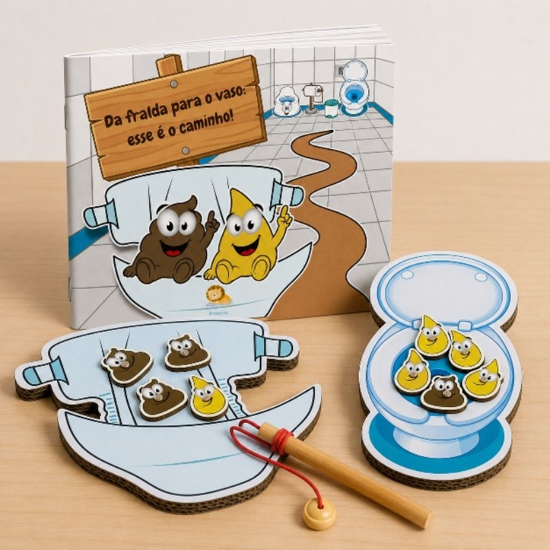 Brinquedo de pescaria magnética educativa kit + livro - Desfralde lúdico