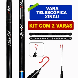 Kit 2 (Duas) Varas Telescópicas Xingu de 2.40 Mts+ Enrolador de Linha + Capa Protetora
