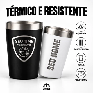 Copo Caneca Térmico Inox 360ml com Tampa Personalizado a Laser Nome Logo Desenhos Time Envio em 12h