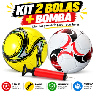 Kit 2 Bola de Futebol +1Bomba de Ar Manual Portátil Para Encher Bola Tamanho Oficial Couro Sintético