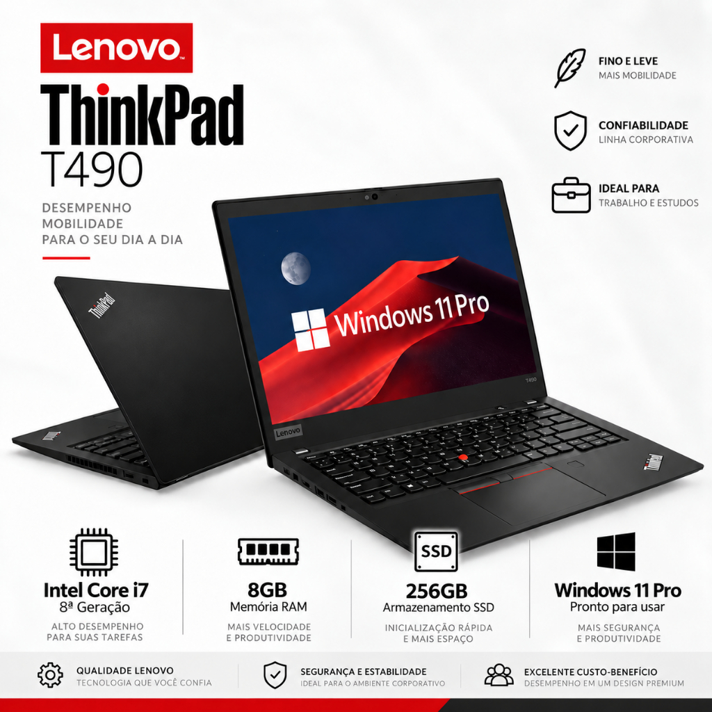 Notebook Lenovo T490 Profissional ThinkPad i5 8ª 16GB RAM SSD