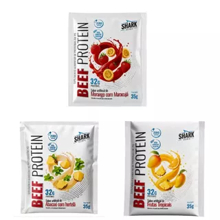 Kit Sache Beef Protein Shark 3x dose única Proteina Whey Da Carne Sabor Suco Zero Lactose