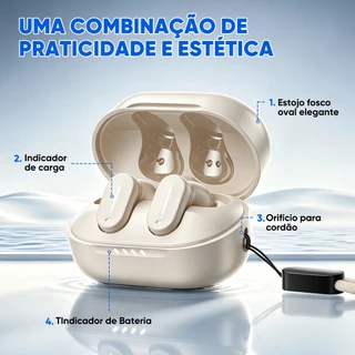 INOVA Fone de Ouvido Bluetooth 6.0 TWS Sem Fio 30H IPX5 com Cordão e Estojo de Carga