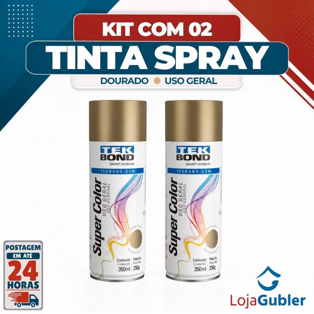 Kit 2 Tintas Spray Tekbond Dourado Brilhante 350ml Uso Geral Alta ...