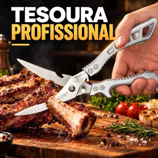 Tesoura Profissional de Cozinha Multifuncional Inox para Frango Carne Peixe Legumes Alimentos