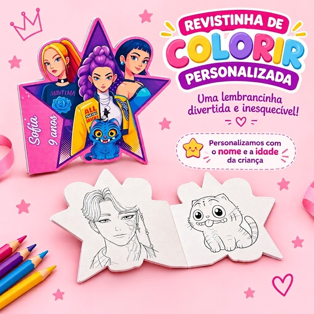 Livro/Revistinha de Colorir Personalizada Guerreiras do K-Pop ...