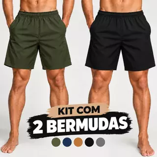 Kit 2 Bermudas Masculinas adulto Tactel com Elastano, Bolso e Secagem Rápida para Esporte Praia e Piscina