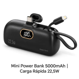 Carregador Portátil 5000mAh Mini 22.5W Tela Digital Type-C Lightning