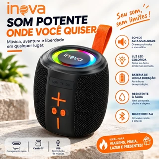Caixa de Som Bluetooth inova Portátil Mini Super Graves Luz LED RGB USB/TF/FM