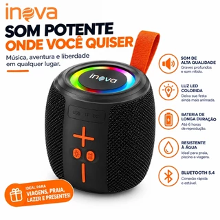 [inova] Caixa de Som Bluetooth Portátil Mini para Praia e Viagem Super Graves LED USB/SD/FM
