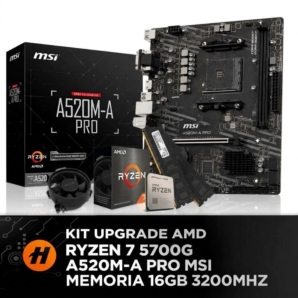 KIT UPGRADE AMD RYZEN 7 5700G 16GB DDR4 3200MHZ PLACA MÃE A520M ...