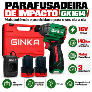 Parafusadeira De Impacto 16v Brushless 1/4'' (gk1614) 140Nm - Ginka