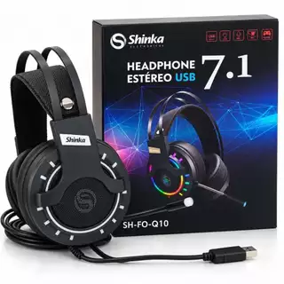Shinka Fone-Q10 headset gamer over-ear USB com som 7.1, iluminação LED RGB e microfone flexível