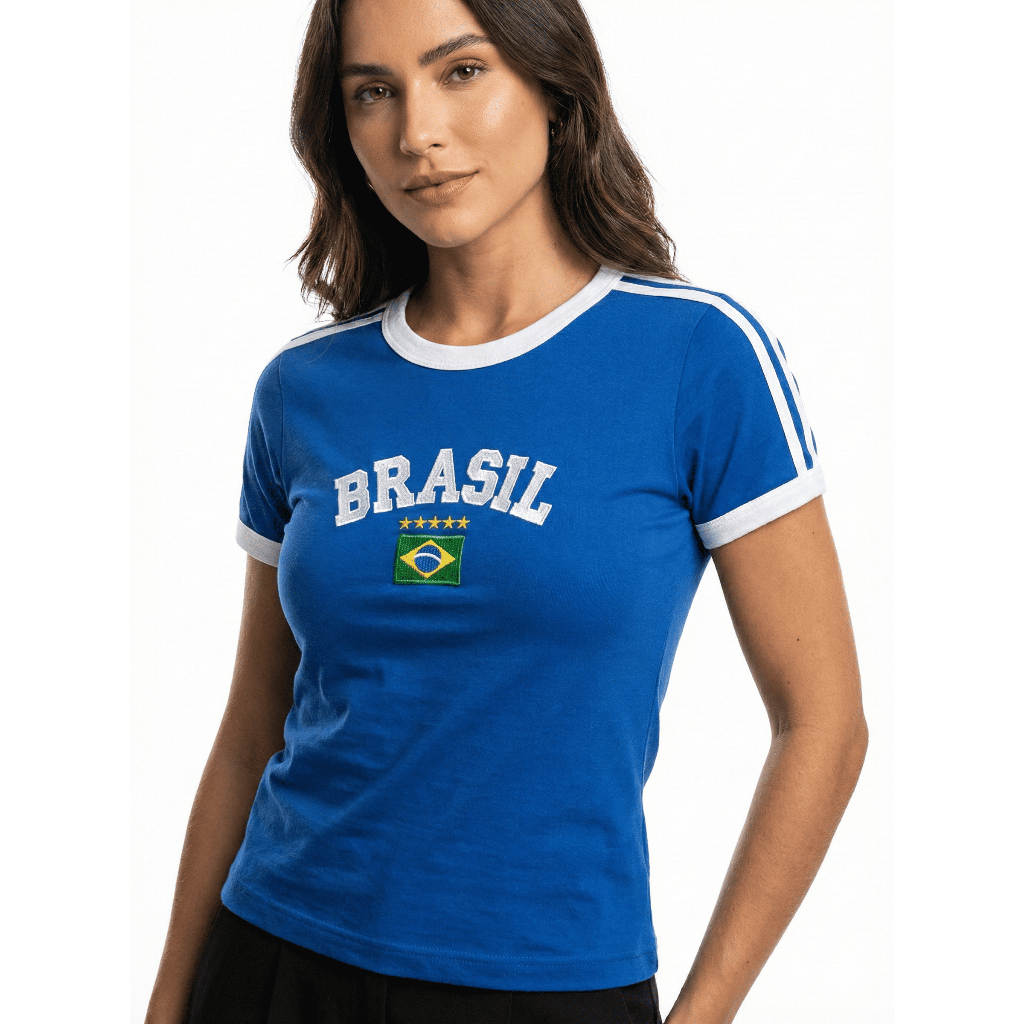 Blusa Do Brasil Bandeira Bordada BabyLock - Azul Clara em Oferta na Shopee