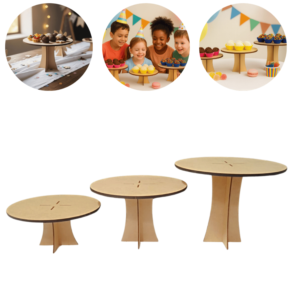 Trio Suporte para Doces e Bolos Festa Boleiras Redondas Mdf