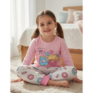 Pijama Infantil Feminino Inverno Donuts - Hey Kids Rosa Claro em Oferta na Shopee