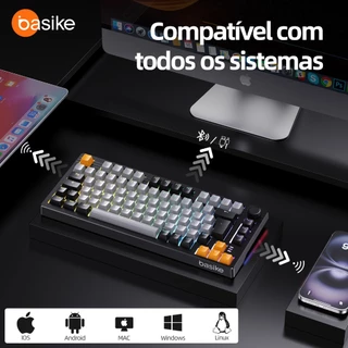 BASIKE Teclado Mecânico Tríplice Modo RGB Eixo Sonho 4000mAh 82 Teclas Ergonômico Suporte Macro，key308