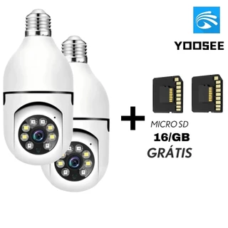KIT2 Câmera wifi ip sem fio giratória 360 encaixe lampada bocal rosca ptz visão noturna+MICROSD 16GB