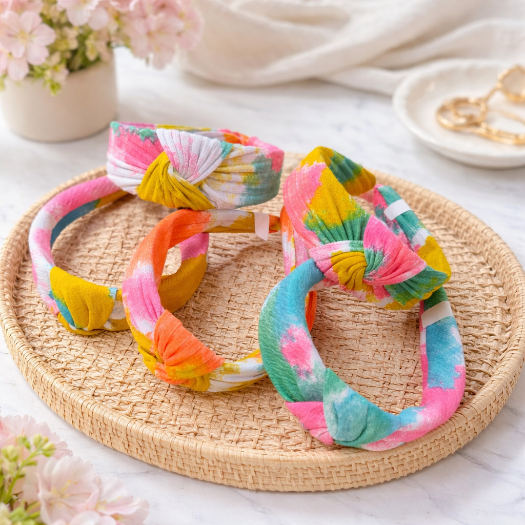 Tiara feminina tie dye colorida com nó, acessório de cabelo