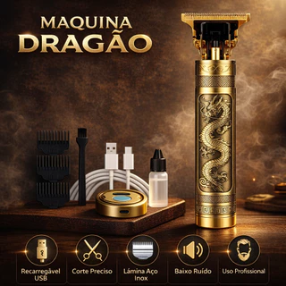 Máquina Profissional Dragão Acabamento Sem Fio Cabelo Barba Pezinho Limitador de Lamina Ajustável