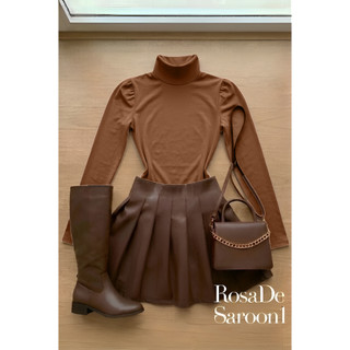 Conjunto Feminino Body Gola Alta Marrom + Saia Couro Plissada — foto 4 — Achou Levou Brasil