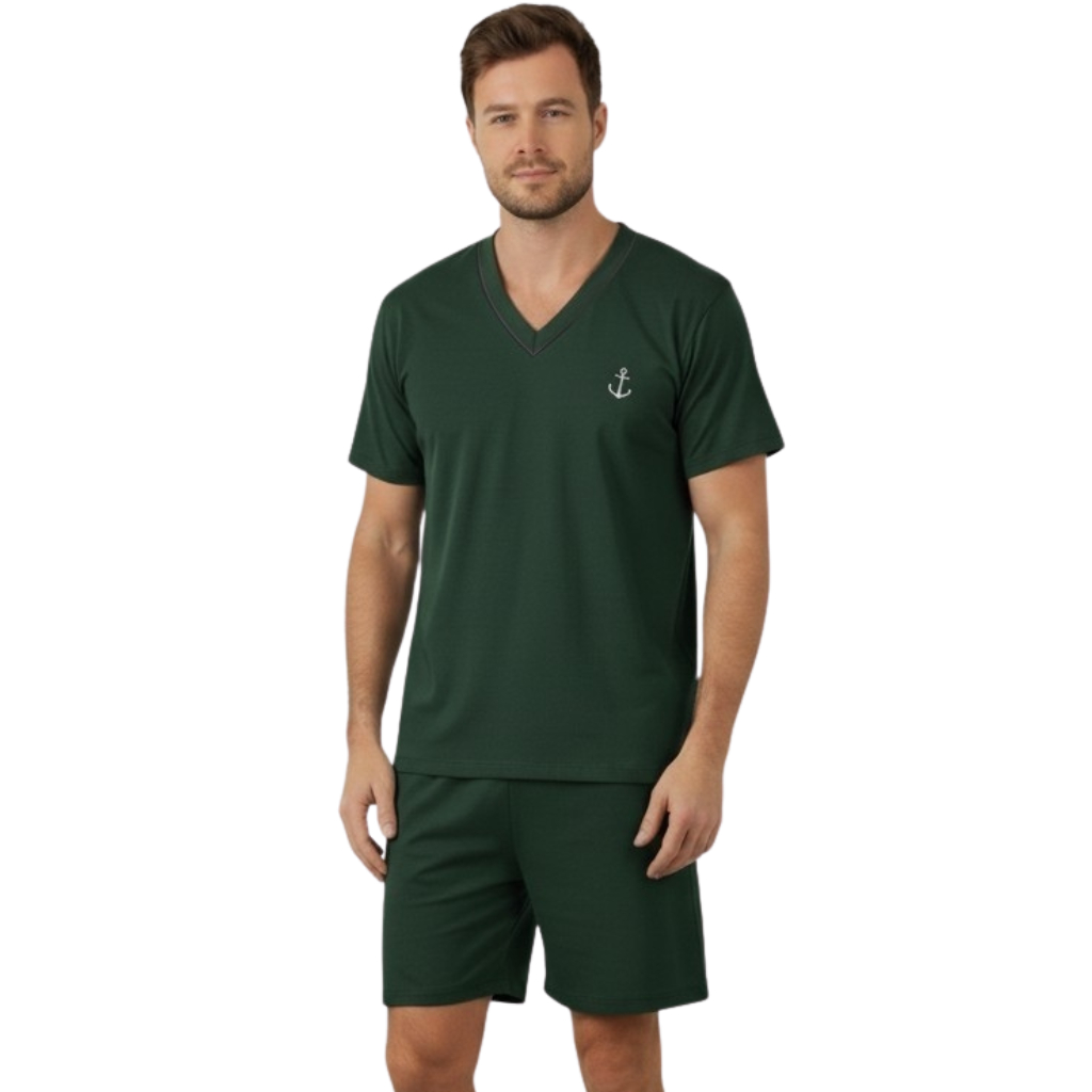 Pijama de Homem Liso Curto Verão Short e Camisa Pijama Masculino Malha em Oferta na Shopee