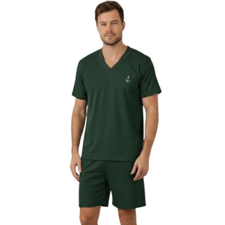 Pijama de Homem Liso Curto Verão Short e Camisa Pijama Masculino Malha em Oferta na Shopee