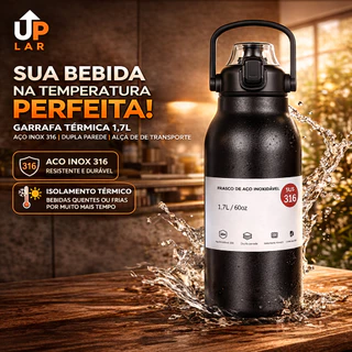 Garrafa Com Alça Para Transporte Fácil Aço Inoxidável 900ml, 1700ml Térmica Prática Versátil Confortável