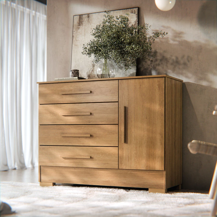 Cômoda Thor 4 Gavetas Para Quarto C/ Sapateira Cor Nature