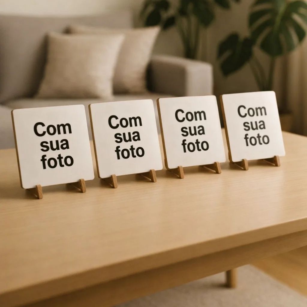 Kit 4 Quadros Personalizados 15×15 MDF com Suporte | Com sua Foto | Decoração Criativa e