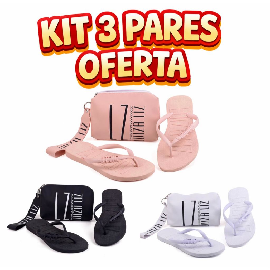 KIT 3 PARES DE CHINELO LUIZA LIZ COM NECESSAIRE | Shopee Brasil
