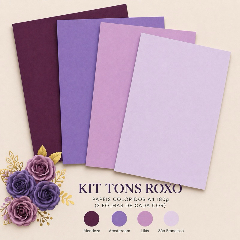 Color Plus Tons Roxo A4 180g Papel Colorido Kit com 12 Folhas para ...