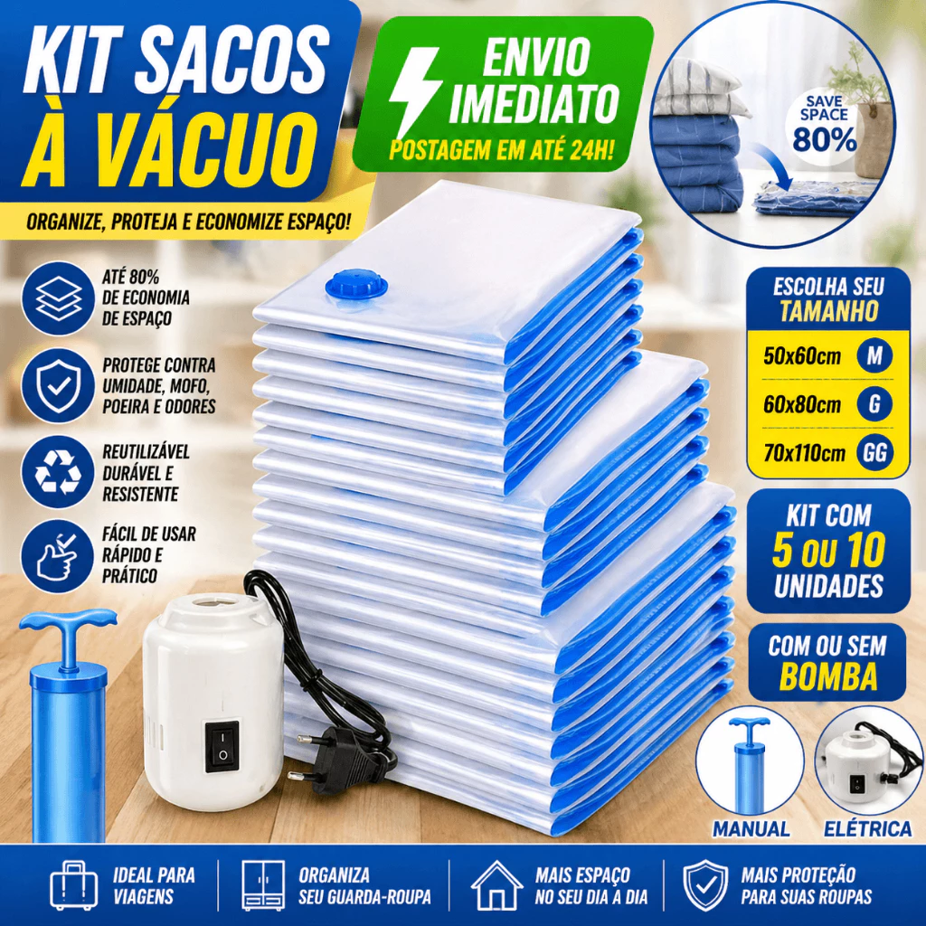 Kit 5 ou 10 Saco A Vácuo Grande Organizador Edredom Coberto Mala Roupa De Cama com bomba elétrica Grande 110x70 - Imagem 2
