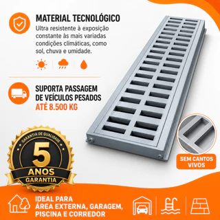 ralo linear 15x50cm grelha e suporte para área externa, piscina e garagem ( 1 peça 15x50cm )