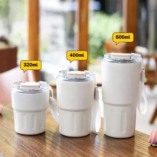 Copo Térmico Inox a Vácuo 320ml 400ml 600ml com Canudo e Alça Café Gelado Quente