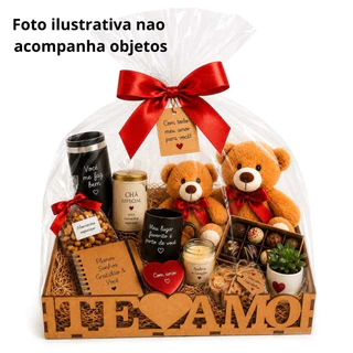 Kit Bandeja Mdf Te Amo Presente Cesta Café da Manhã Dia dos Namorados Aniversario Amor