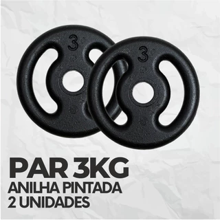Par De Anilhas 3kg Pintada Peso de Academia P/ Barra Musculação