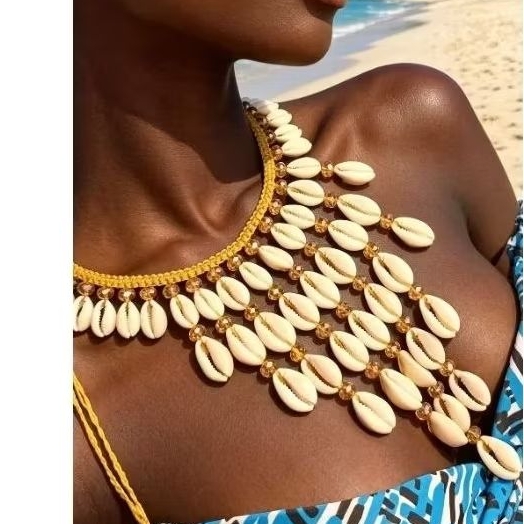 🟥colar chocker gargantilha com buzios naturais e cristais de vidro cordão macrame amarelo colar africano envio imediato