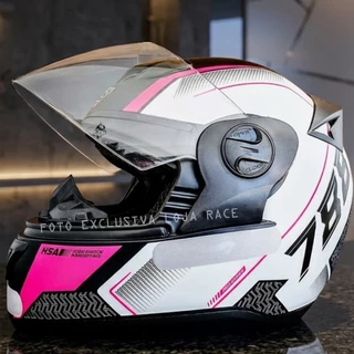 Capacete Feminino Fechado Cor de Rosa com Branco Modelo Evolution G6 Series Pro Tork