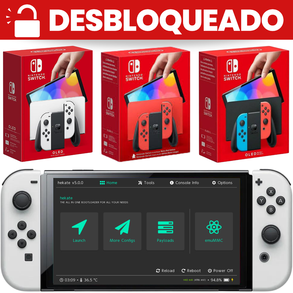 Nintendo Switch Oled Novo Desbloqueado 128/256/512 Cartão Original