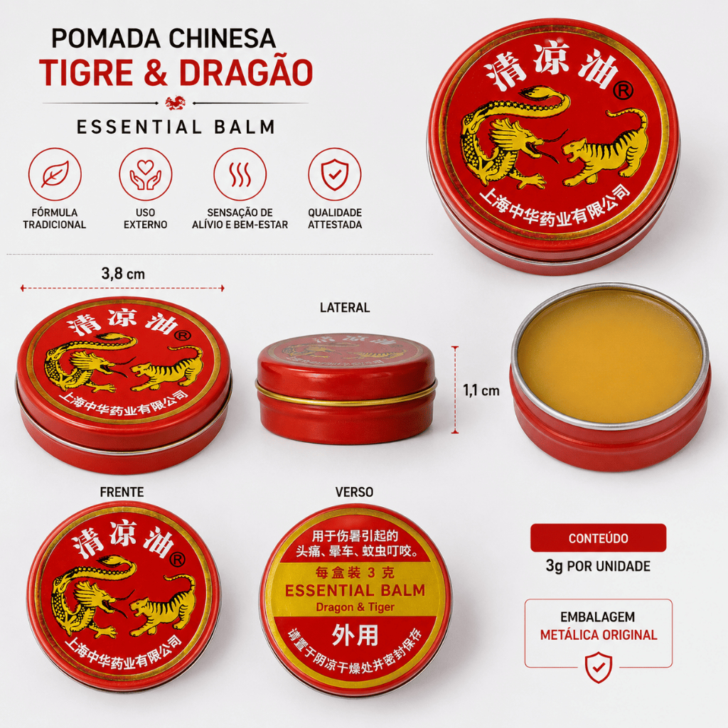 Kit 3x Pomada Chinesa Dragão Tigre Original Essential Balm