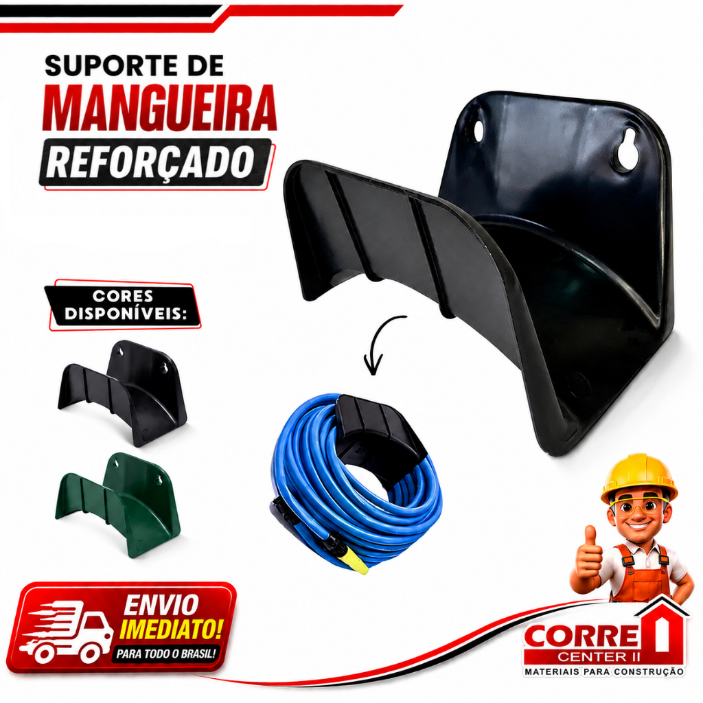 Suporte Mangueira Reforçado Até 50M Verde ou Preto PVC Jardim Overtime