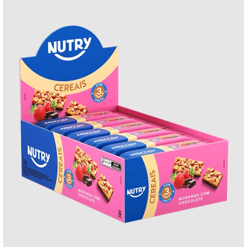 Barra De Cereal Morango Com Chocolate Nutry Com 24 Unidades De 22g