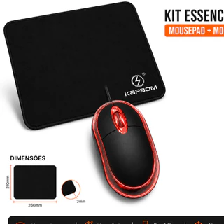 Kit Mouse Óptico com Fio USB LED + Mousepad