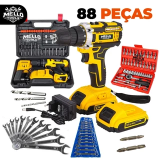 Jogo kit Ferramentas com 88 Peças Parafusadeira/Furadeira e Martelete Sem Fio 48V + Jogo de Soquete + Jogo chave fixa
