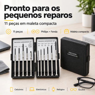 Jogo Chave Fenda Phillips Precisão 11 Peças Relojoeiro Celular Relógio Óculos Eletrônicos Kit Ferramentas Com Maleta Aço
